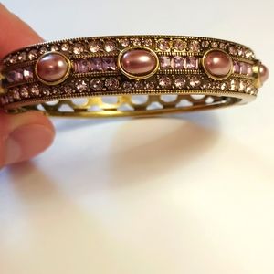 Heidi Daus Pink Crystal/Pearl Hinged Bangle Bracelet